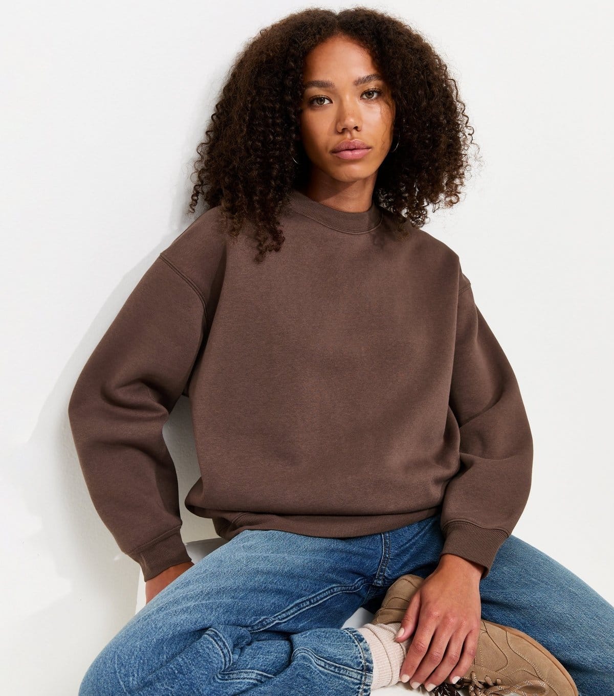 New Look Dark Brown Cotton Rich Relaxed Sweatshirt