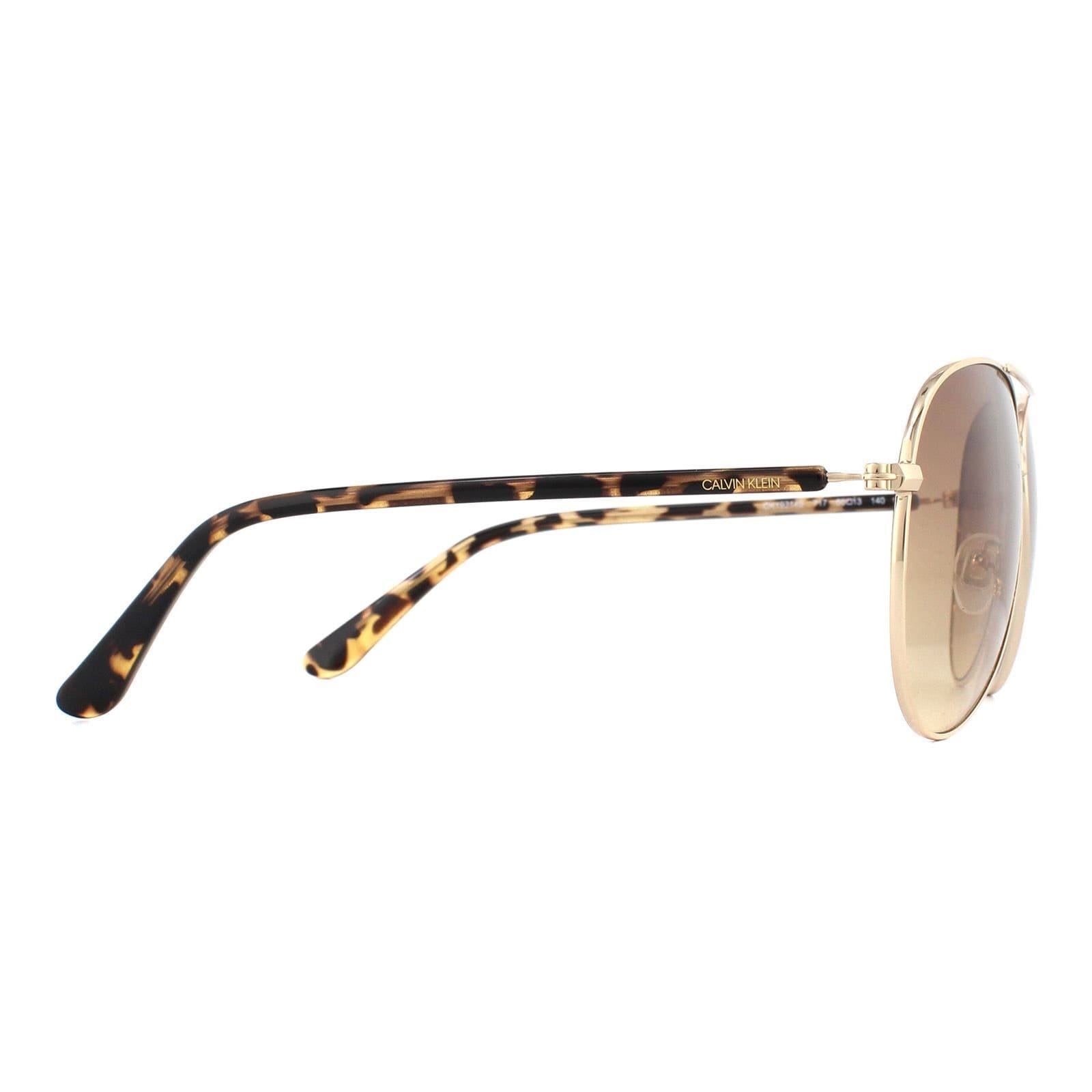 Calvin Klein CALVIN KLEIN Men's Aviator Gold Tortoise Brown Gradient Sunglasses - 4