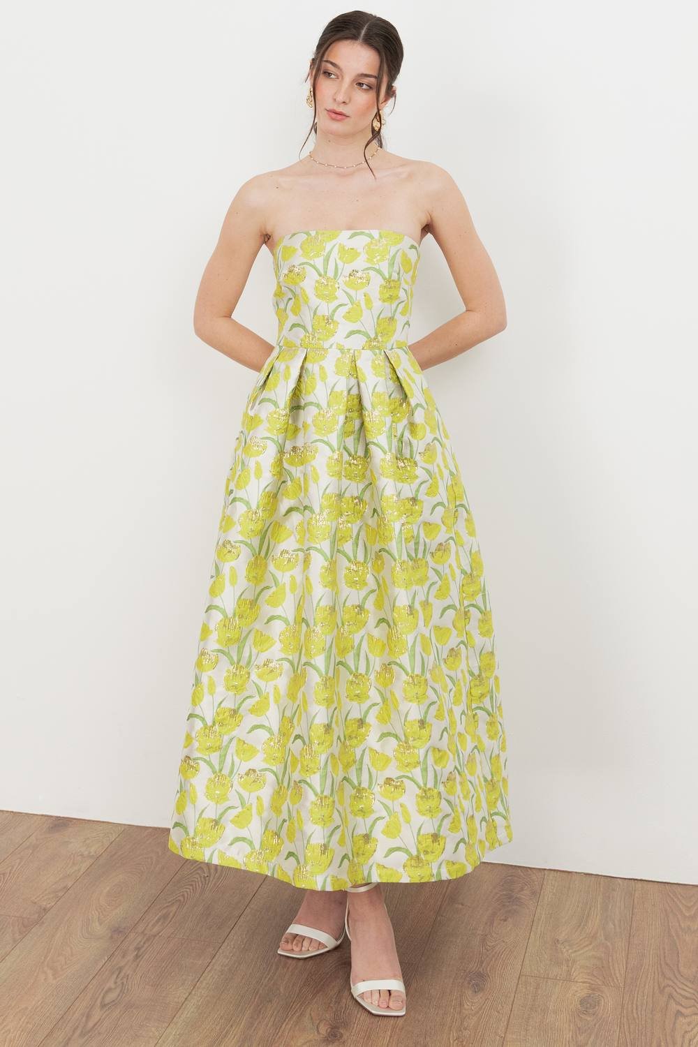 Maya Deluxe Maya Deluxe Women's Maya Floral Jacquard Bandeau Midaxi Dress in Yellow - 2
