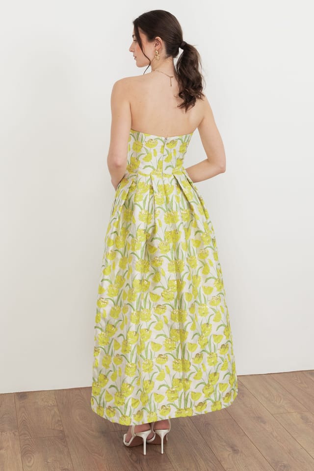 Maya Deluxe Maya Deluxe Women's Maya Floral Jacquard Bandeau Midaxi Dress in Yellow - 2