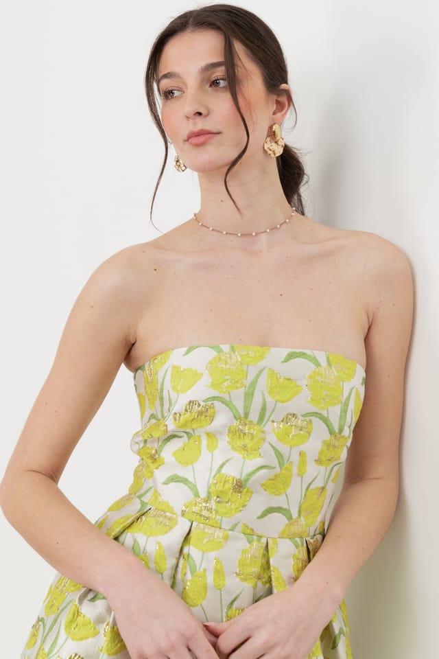Maya Deluxe Maya Deluxe Women's Maya Floral Jacquard Bandeau Midaxi Dress in Yellow - 3