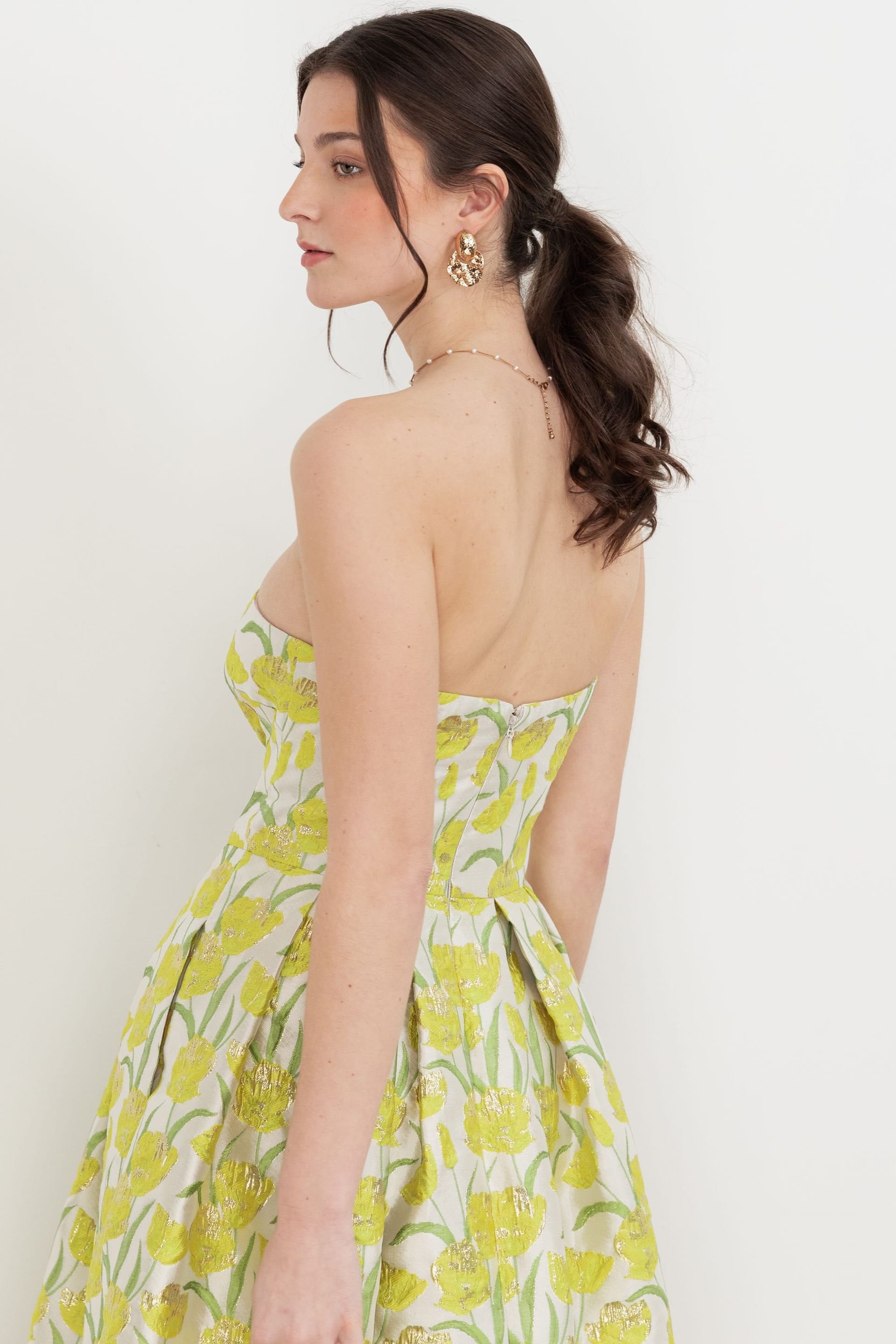 Maya Deluxe Maya Deluxe Women's Maya Floral Jacquard Bandeau Midaxi Dress in Yellow - 4