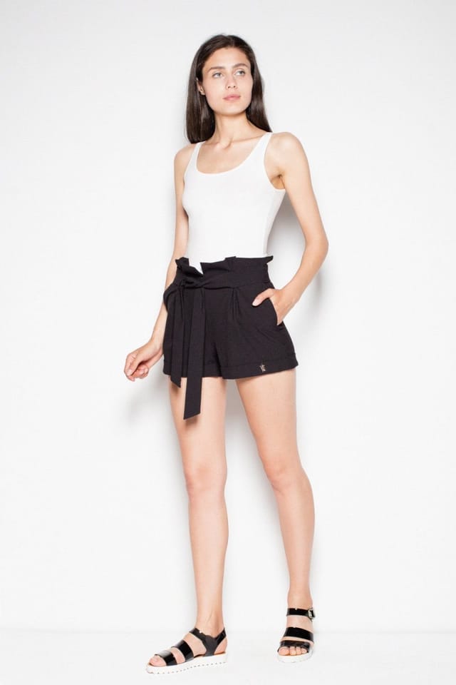 Love Lace Love Lace Women's High Waist Frill Belt Shorts With Pockets in Black - 2