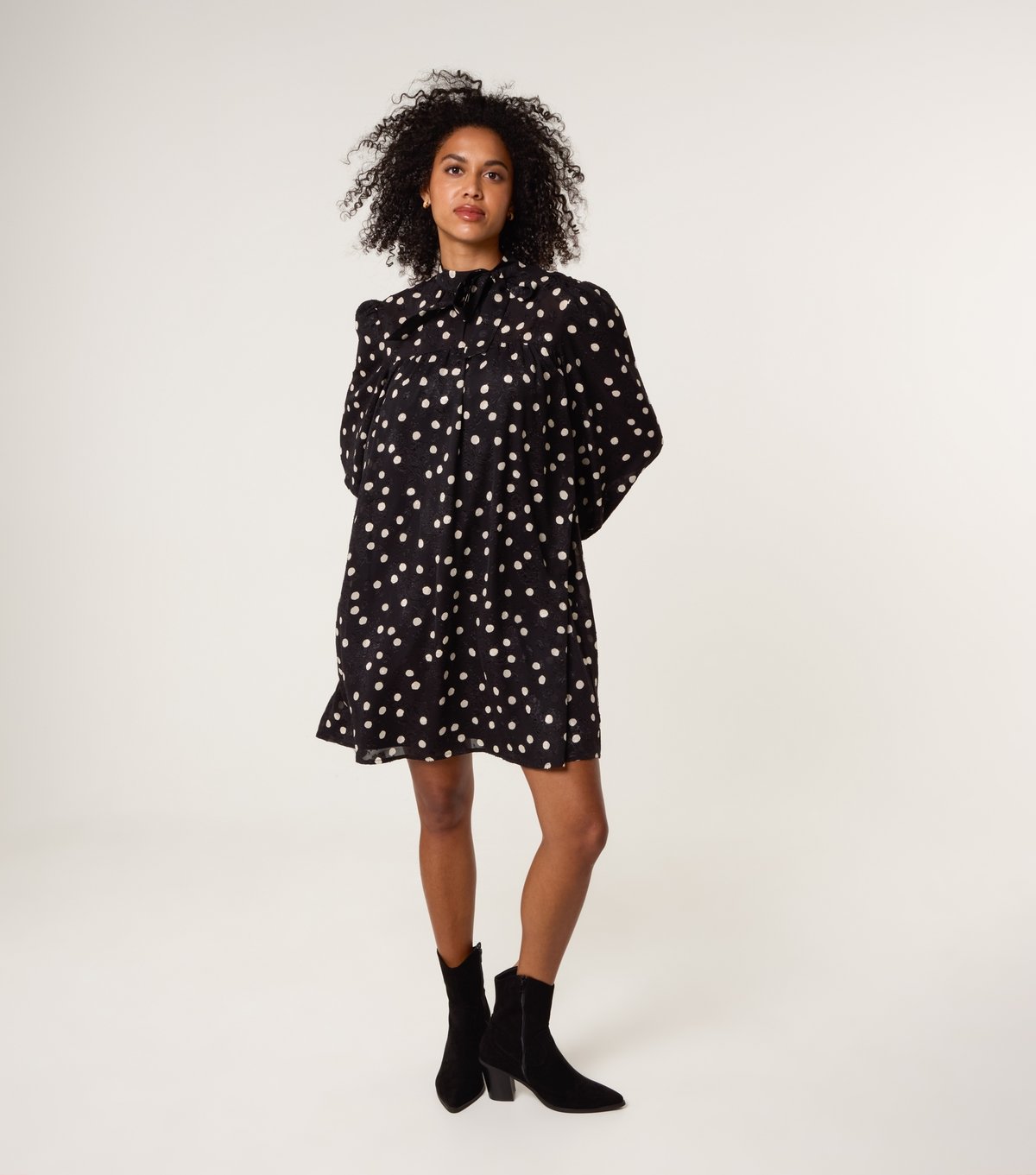 Blue Vanilla Women's Black Polka Dot Tie Neck Mini Dress Blue Vanilla New Look - 2