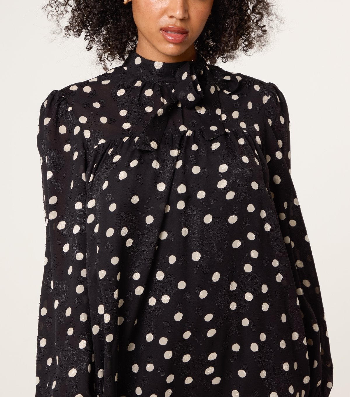 Blue Vanilla Women's Black Polka Dot Tie Neck Mini Dress Blue Vanilla New Look - 3