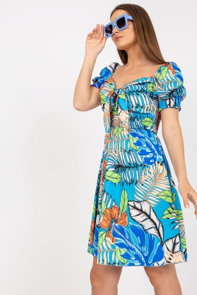 Love Lace Love Lace Women's Spanish Neckline Tie Front Summer Dress in Blue - 2