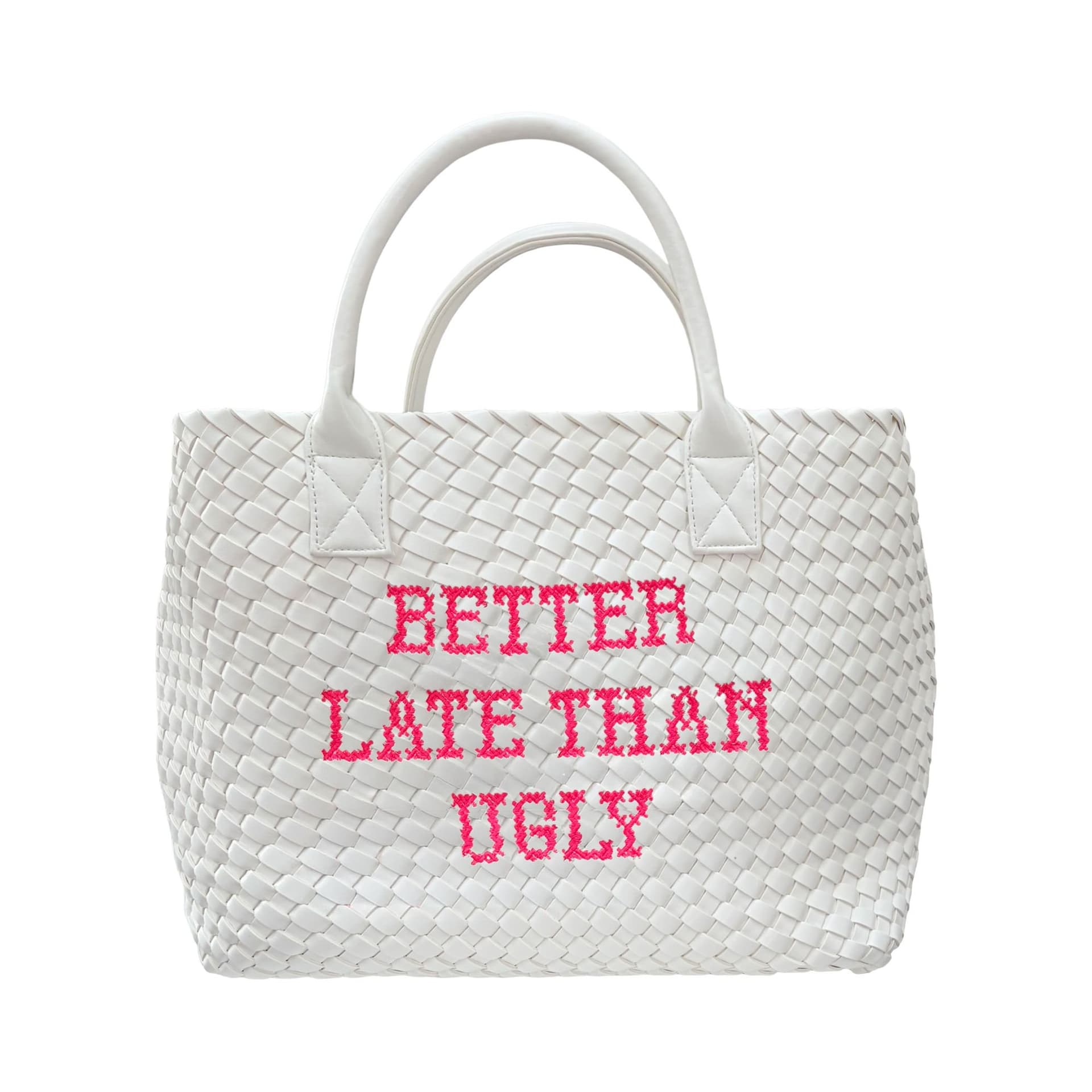 Lilly Loves Lilly Loves White Woven 'Better Late Than Ugly' Handbag