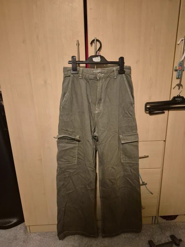 Bershka Green cargo denim trousers