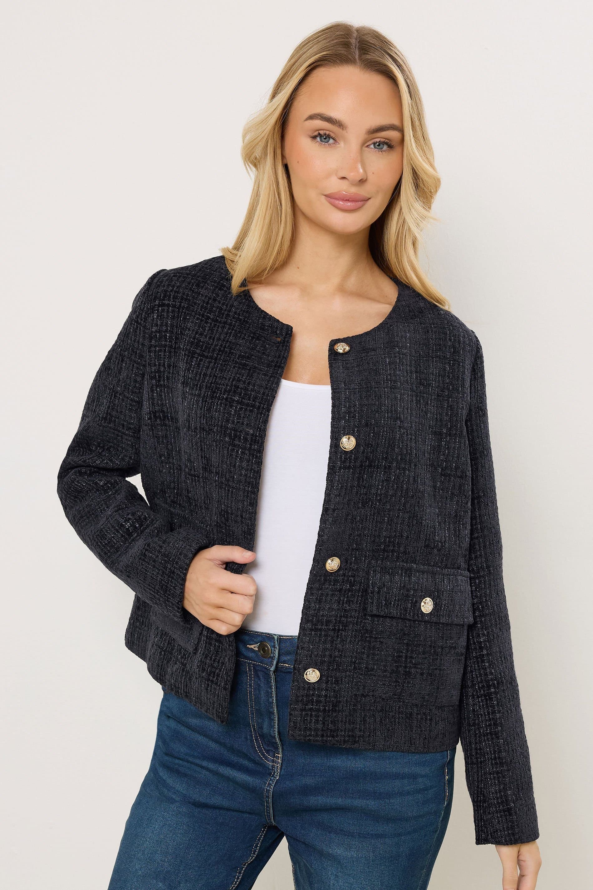 M&Co M&Co Dark Navy Boucle Button Up Jacket