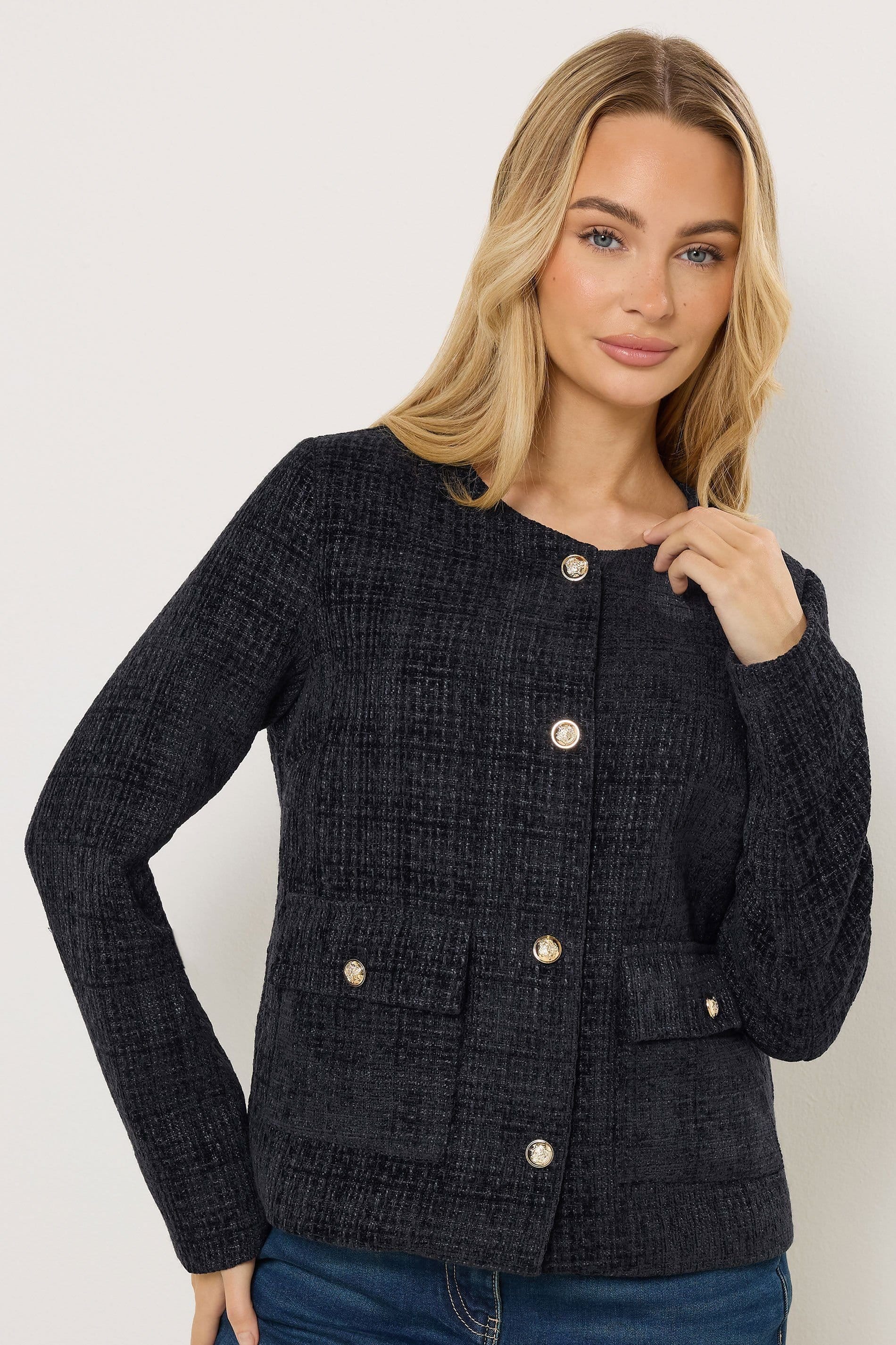 M&Co M&Co Women's Boucle Button Up Jacket in Dark Navy - 4