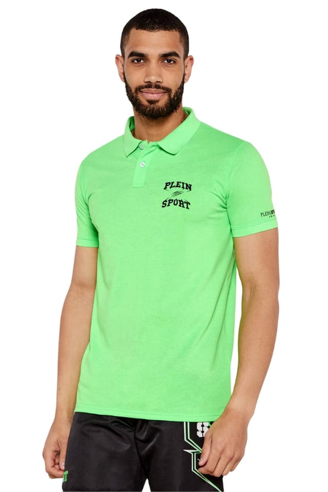 Plein Sport Plein Sport Men's Short Sleeve Collared Polo Shirt in Lime - 2