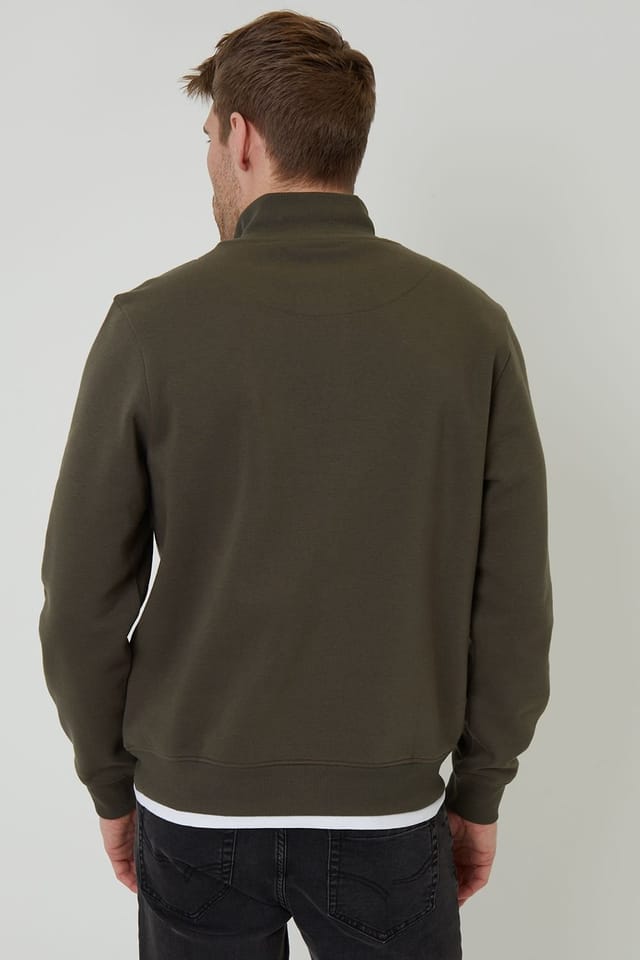 Threadbare Threadbare Men's Mock T-Shirt Quarter Zip Sweatshirt in Khaki - 2