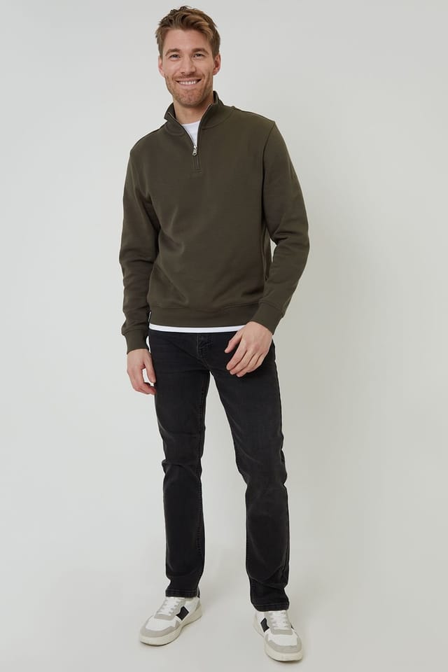 Threadbare Threadbare Men's Mock T-Shirt Quarter Zip Sweatshirt in Khaki - 3