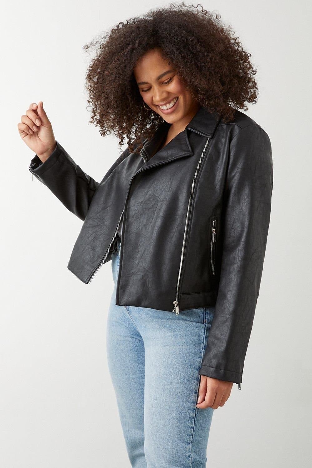 Dorothy Perkins Dorothy Perkins Women's Curve Faux Leather Biker Jacket in Black