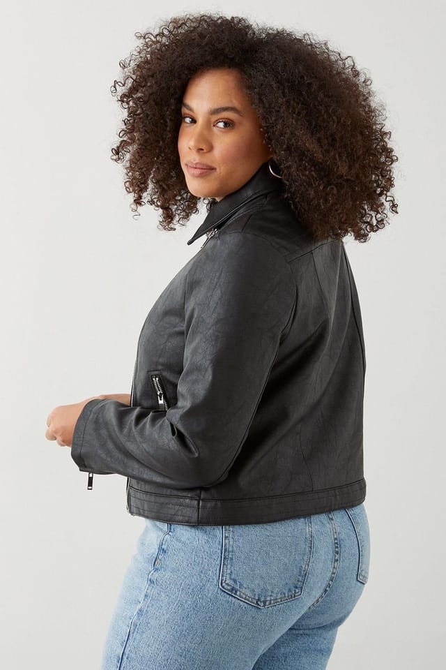 Dorothy Perkins Dorothy Perkins Women's Curve Faux Leather Biker Jacket in Black - 3
