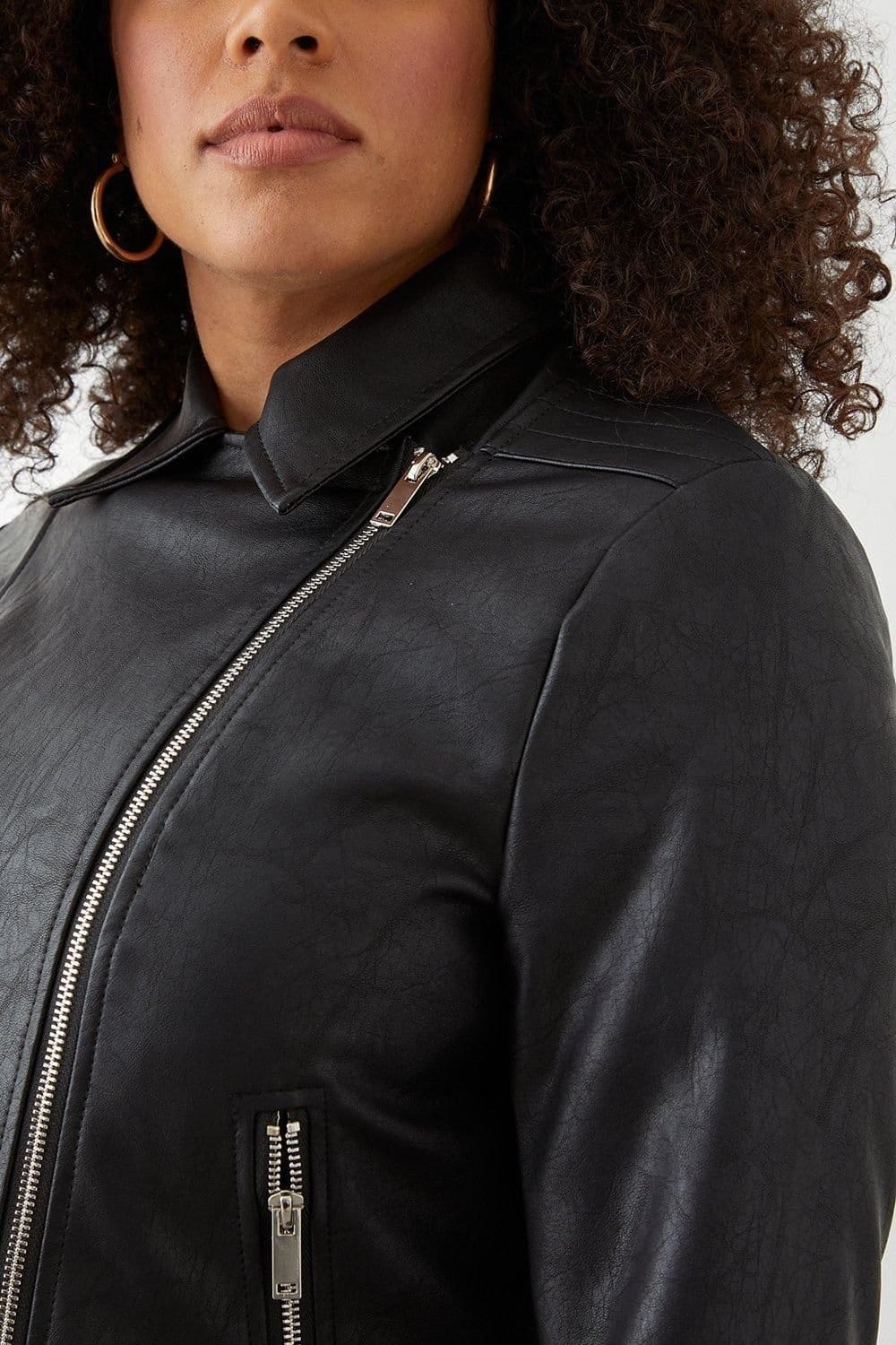 Dorothy Perkins Dorothy Perkins Women's Curve Faux Leather Biker Jacket in Black - 4