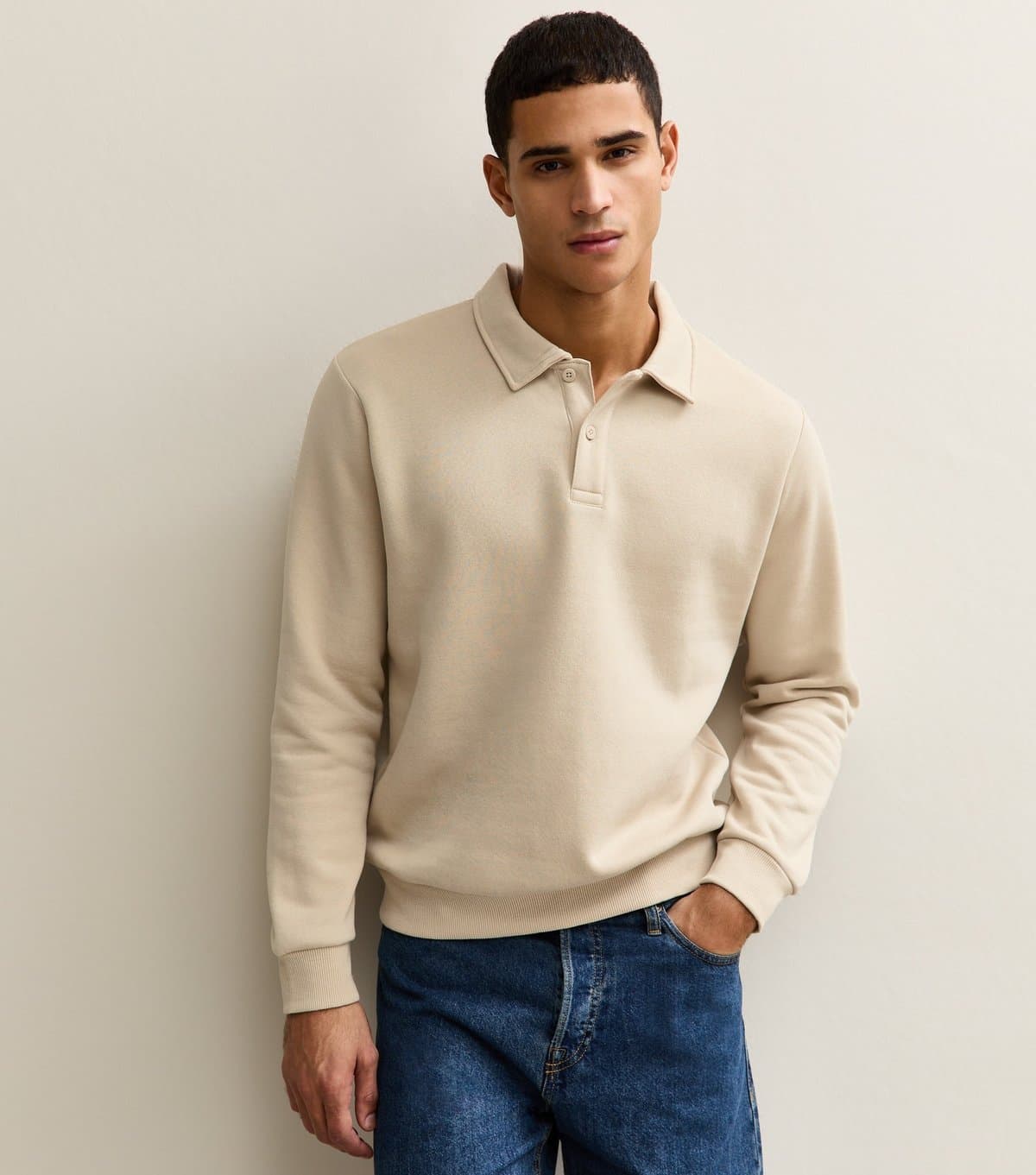 jack & jones Men's Stone Polo Collar Sweatshirt Jack & Jones New Look