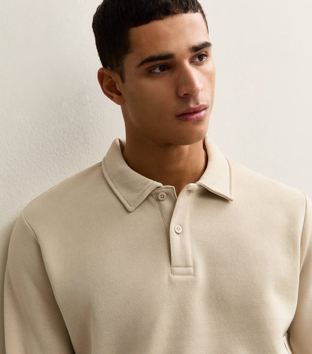 jack & jones Men's Stone Polo Collar Sweatshirt Jack & Jones New Look - 2
