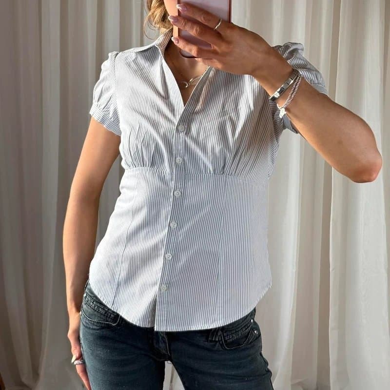 New Look Y2K pinstripe office siren shirt cinched waist