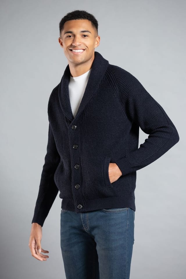 Tokyo Laundry Tokyo Laundry Men's Shawl Neck Ribbed Cardigan in Dark Navy - 3