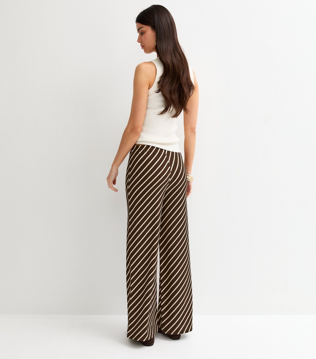 New Look Women's Brown Crinkled Striped Wide Leg Trousers New Look - 4