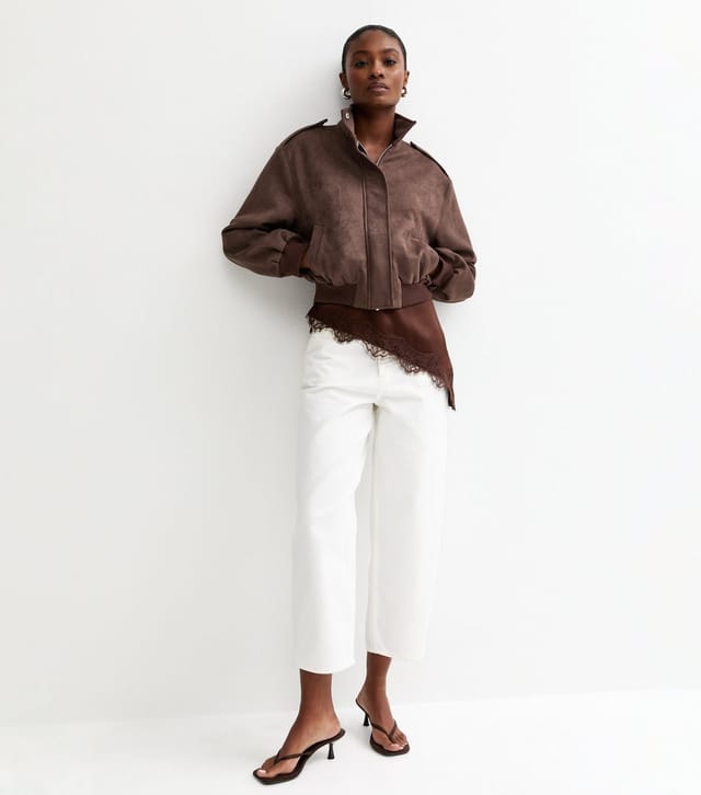 New Look Women's Brown Faux Suede High Neck Bomber Jacket New Look - 3