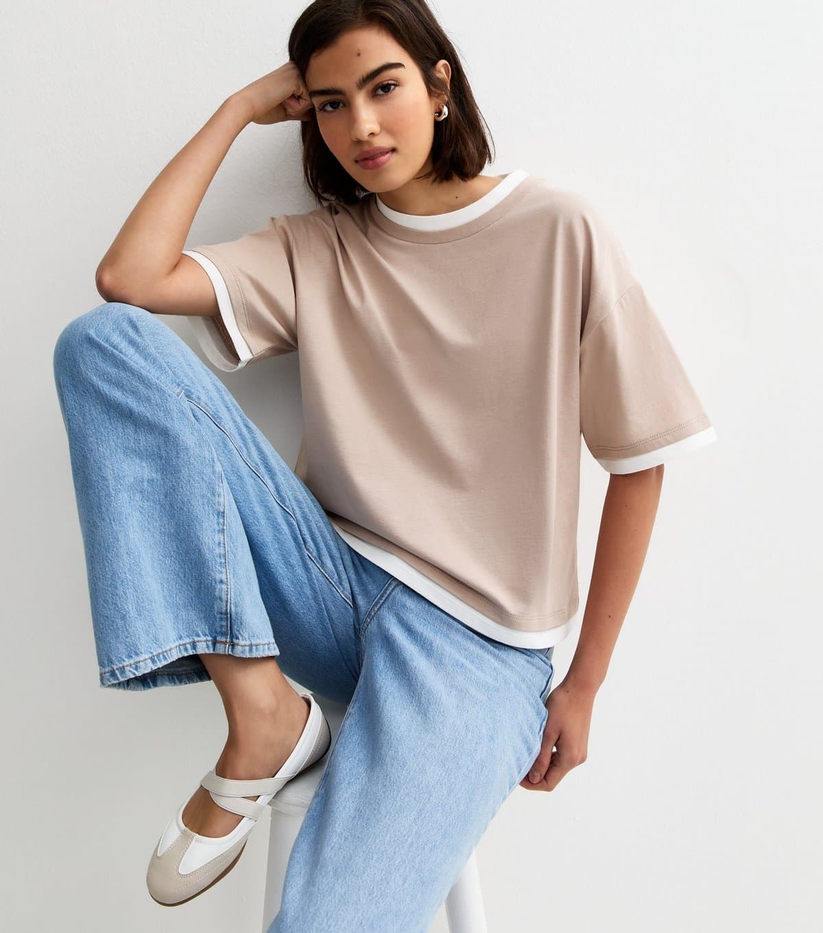 New Look Women's Mink 2-in-1 Short Sleeve Boxy T-Shirt New Look