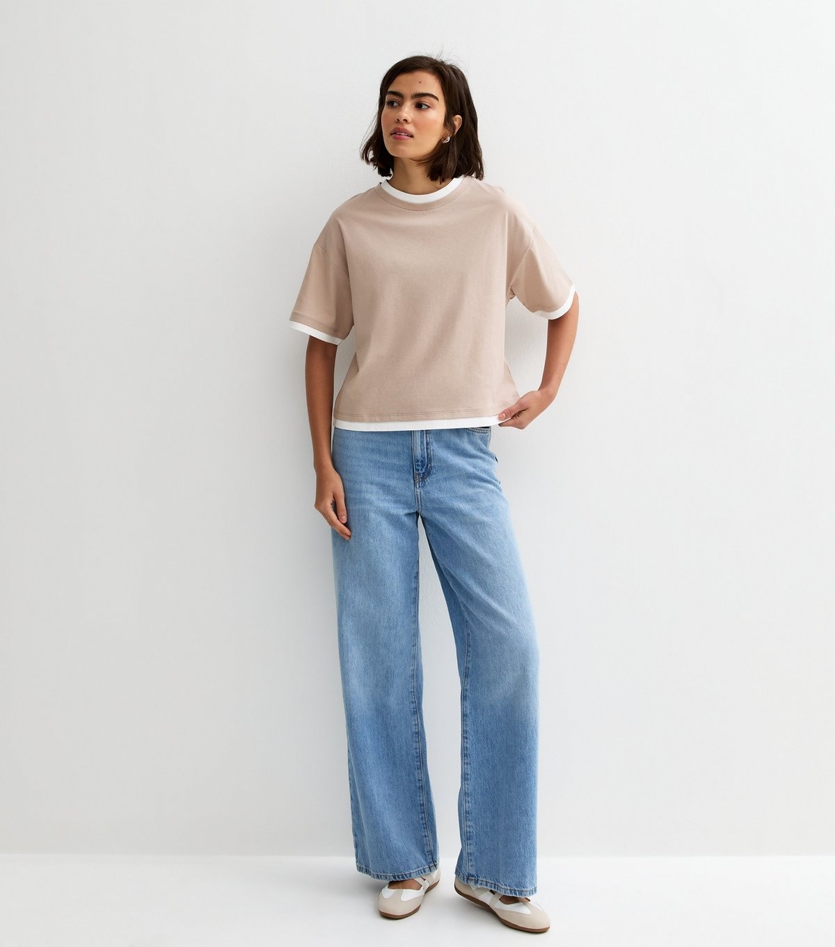 New Look Women's Mink 2-in-1 Short Sleeve Boxy T-Shirt New Look - 3