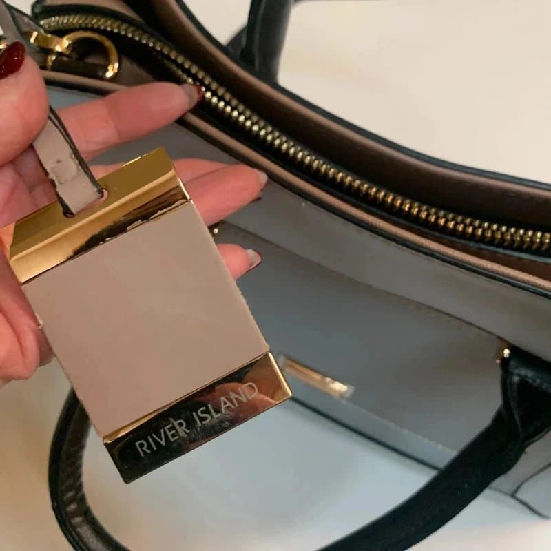 River Island River island handbag bag light blue black beige faux leather boxy