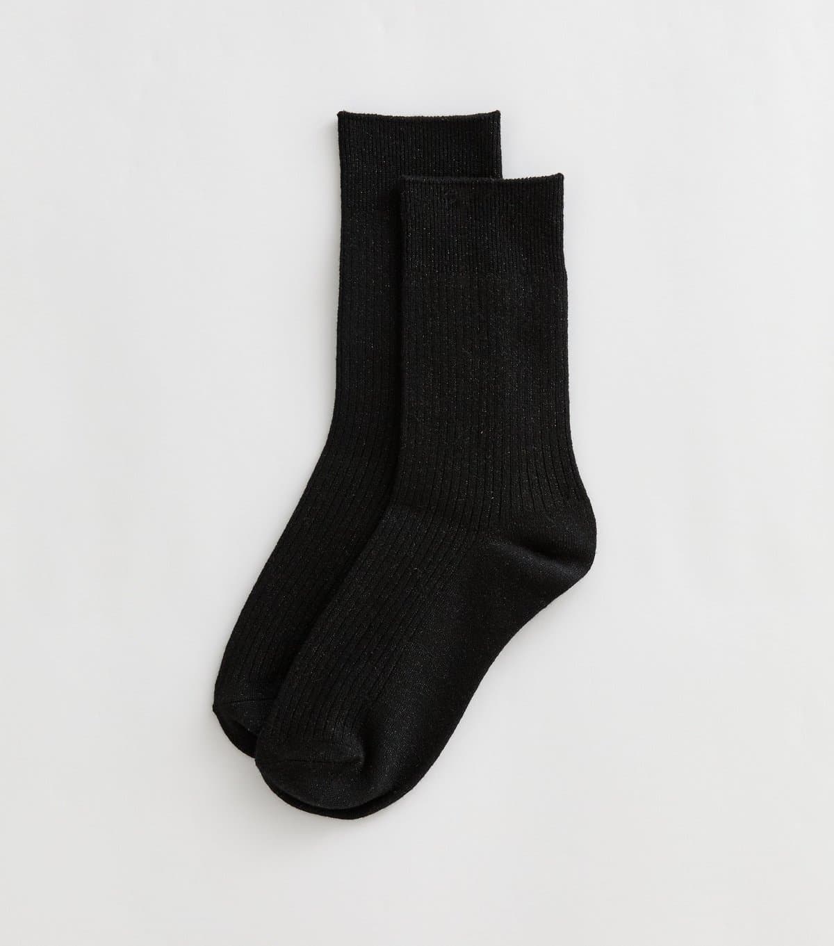 New Look Black Cotton Rich Glitter Ribbed Ankle Socks New Look
