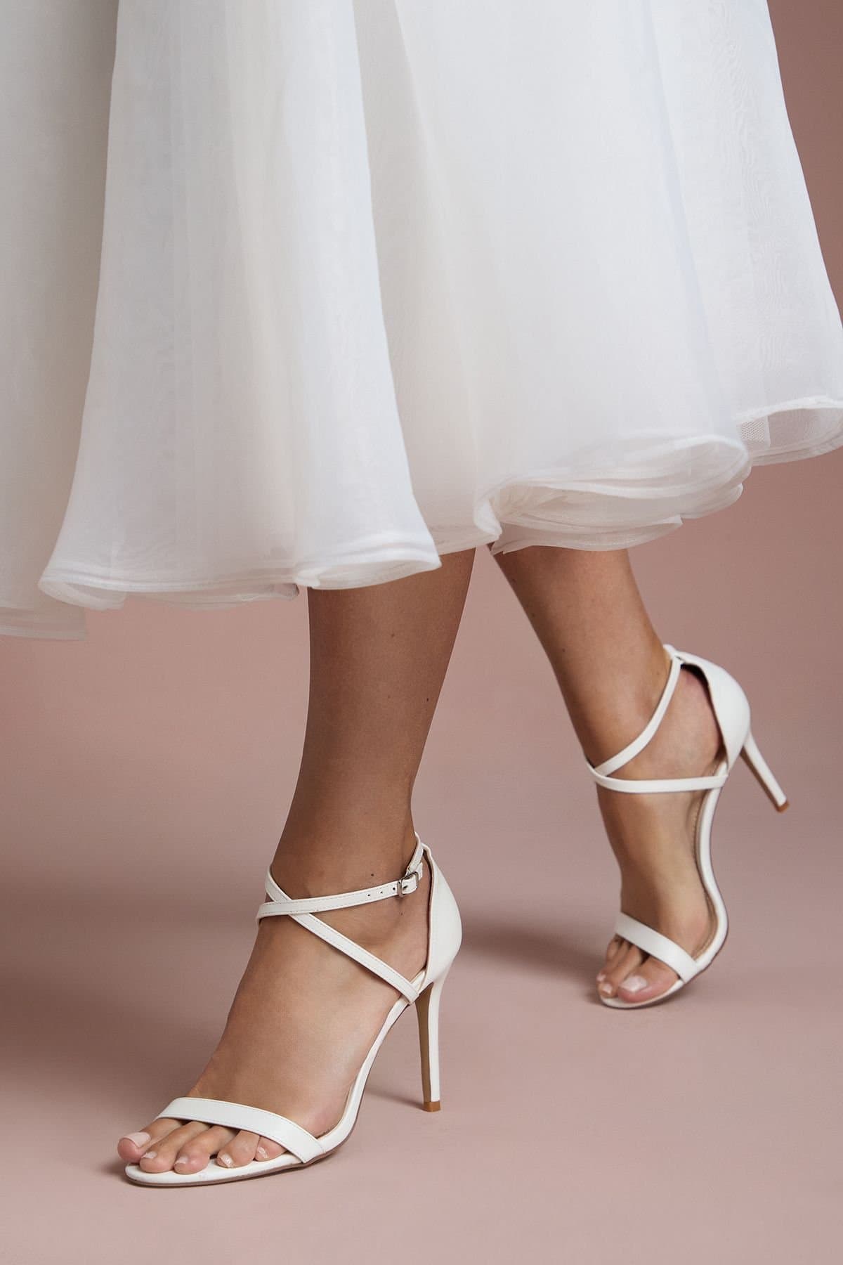 Coast Coast White Faux Leather Cross Strap High Stiletto Sandals