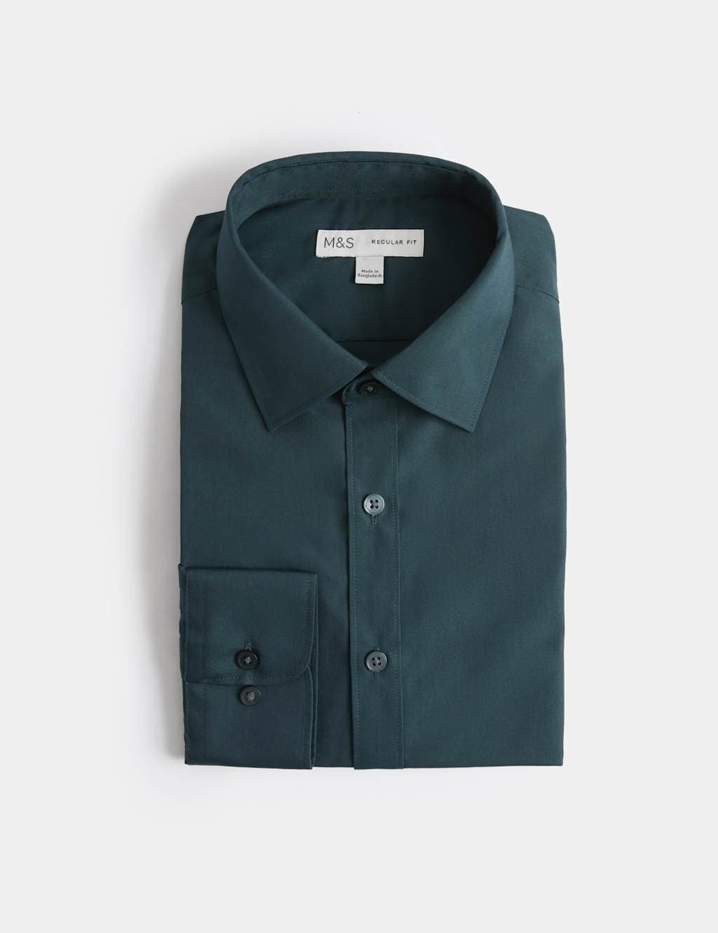 Marks & Spencer M&S Regular Fit Easy Iron Cotton Blend Shirt Dark Evergreen