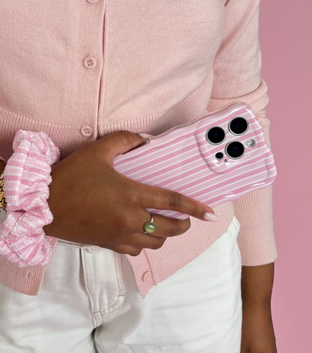 Coconut Lane Pink Powder Stripe Wavy Phone Case Coconut Lane New Look - 3