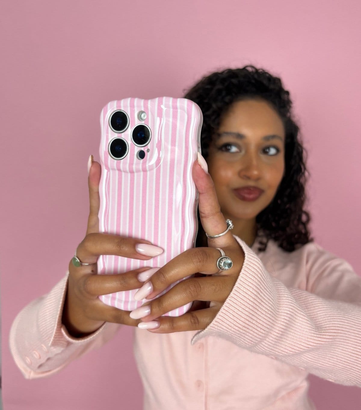 Coconut Lane Pink Powder Stripe Wavy Phone Case Coconut Lane New Look - 4