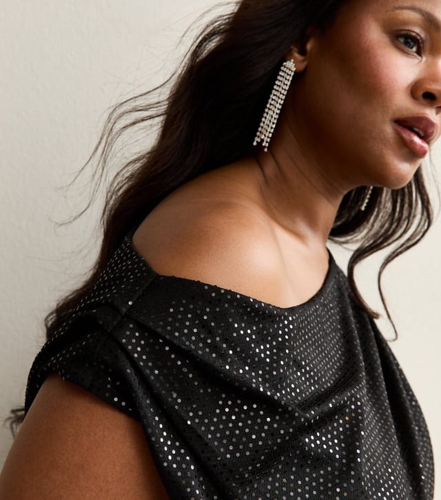 New Look Women's Plus Size Black Sequin Embellished Draped Top Curves New Look - 2