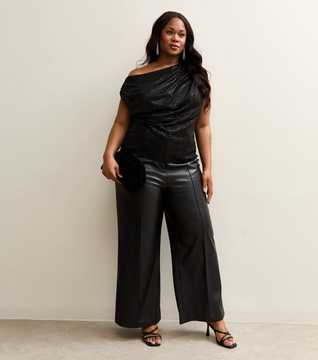 New Look Women's Plus Size Black Sequin Embellished Draped Top Curves New Look - 3