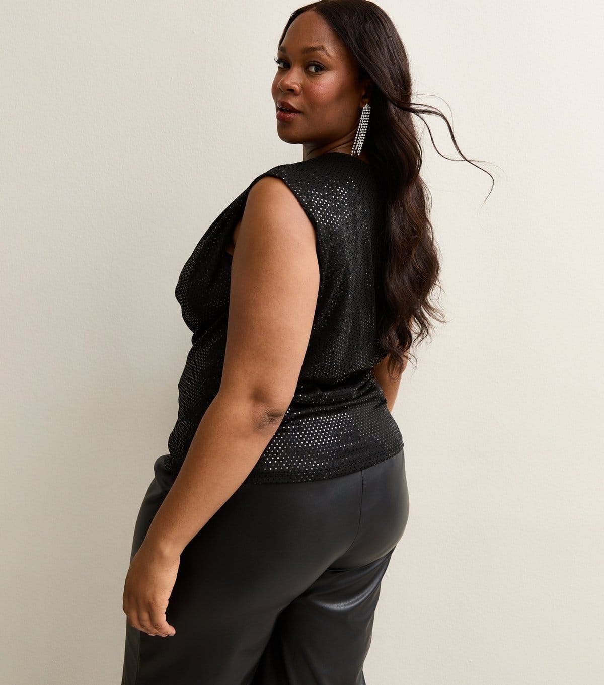 New Look Women's Plus Size Black Sequin Embellished Draped Top Curves New Look - 4