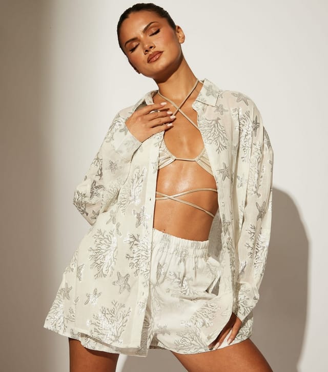 South Beach Women's White Starfish Jacquard Shirt South Beach New Look - 2