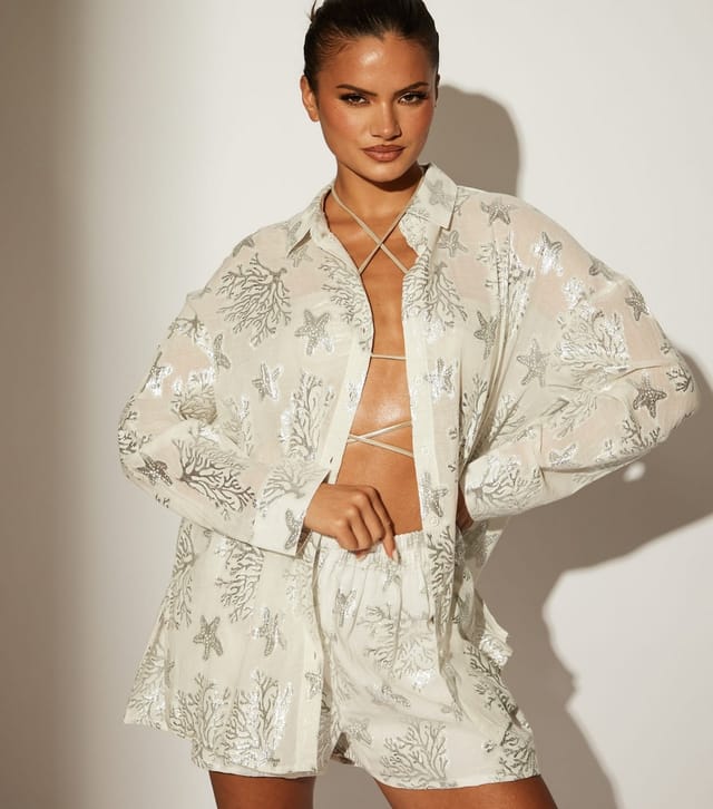 South Beach Women's White Starfish Jacquard Shirt South Beach New Look - 3