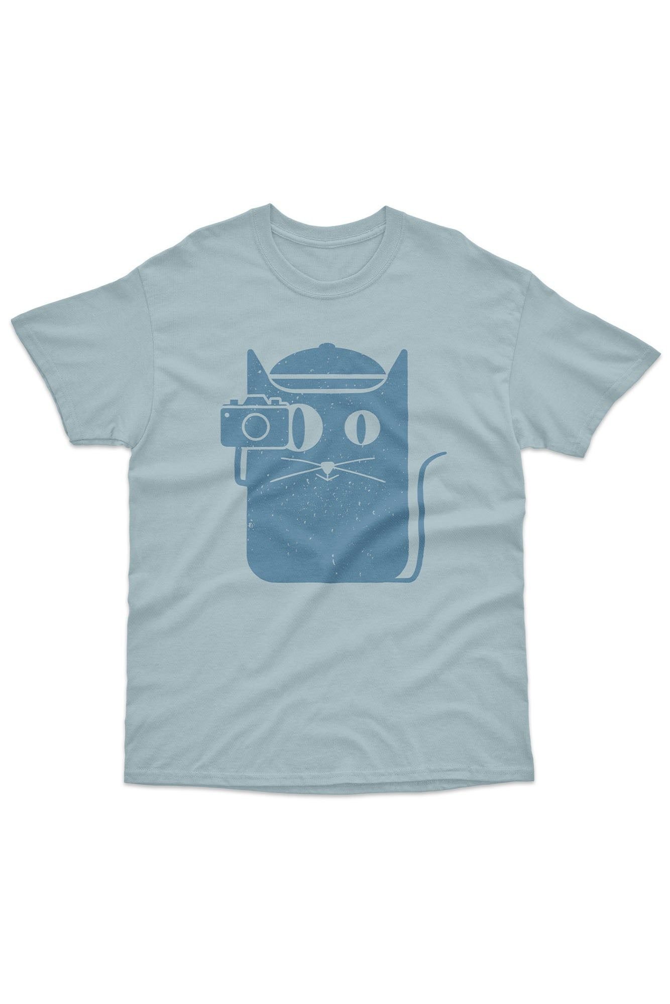 Bad Zebedee Bad Zebedee Men's Photographer Cat T-Shirt in Light Blue - 2