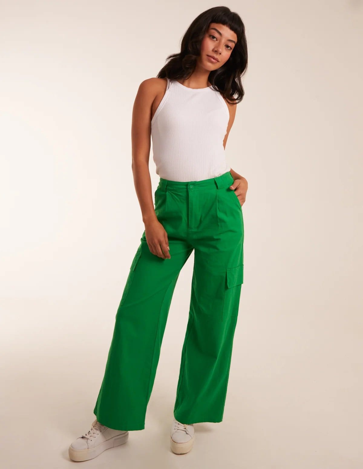 Blue Vanilla Green Wide Leg Linen Trousers