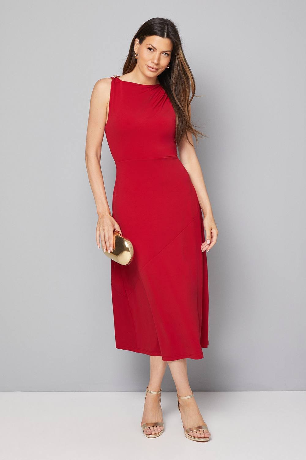 Wallis Wallis Women's Jersey Trim Detail Midi Dress in Red - 2
