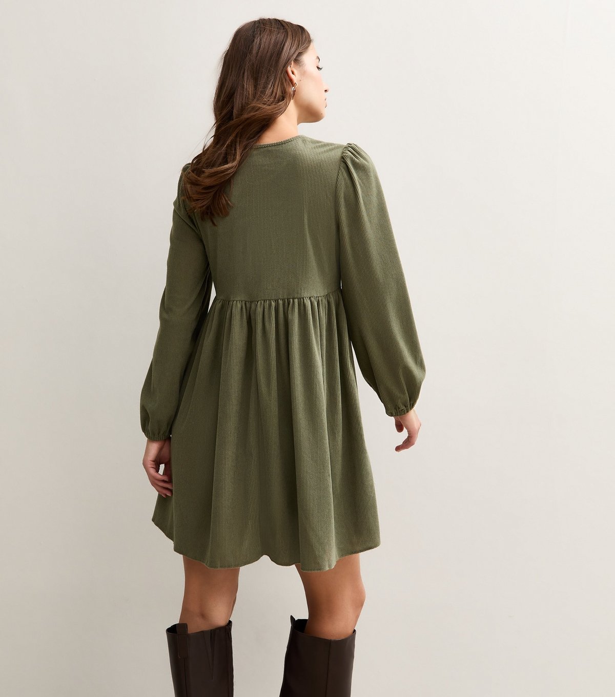 New Look Women's Light Khaki Tie Front Corduroy Smock Mini Dress New Look - 3