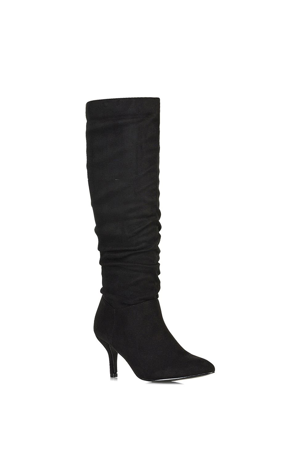 XY London XY London Women's 'Sian' Ruched Knee High Pointed Mid Stiletto Heel Boots in True Black - 2