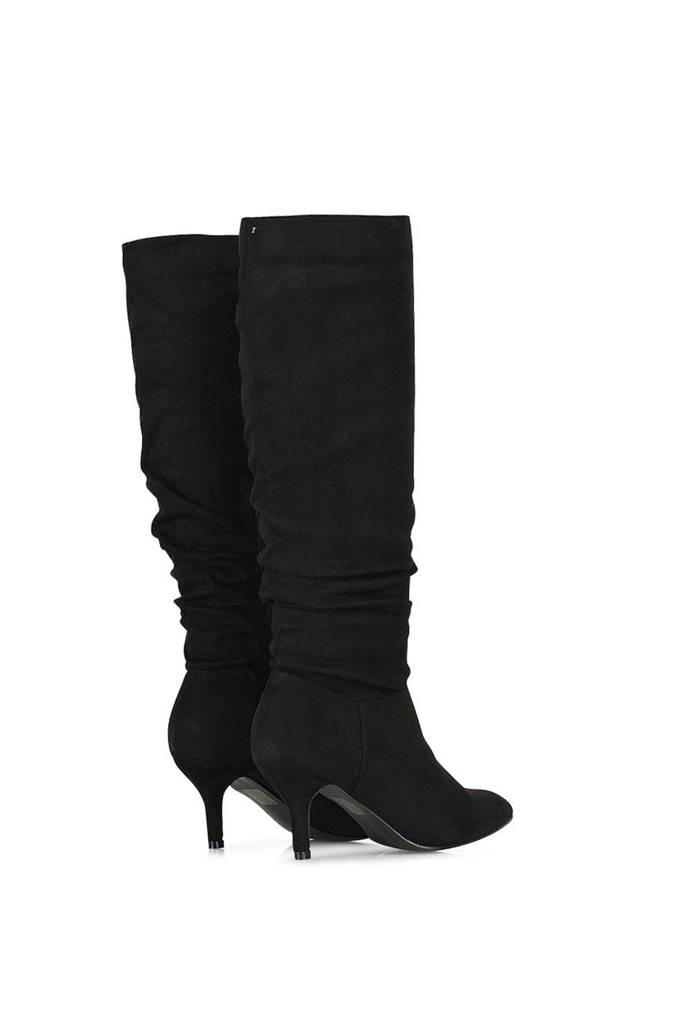 XY London XY London Women's 'Sian' Ruched Knee High Pointed Mid Stiletto Heel Boots in True Black - 3