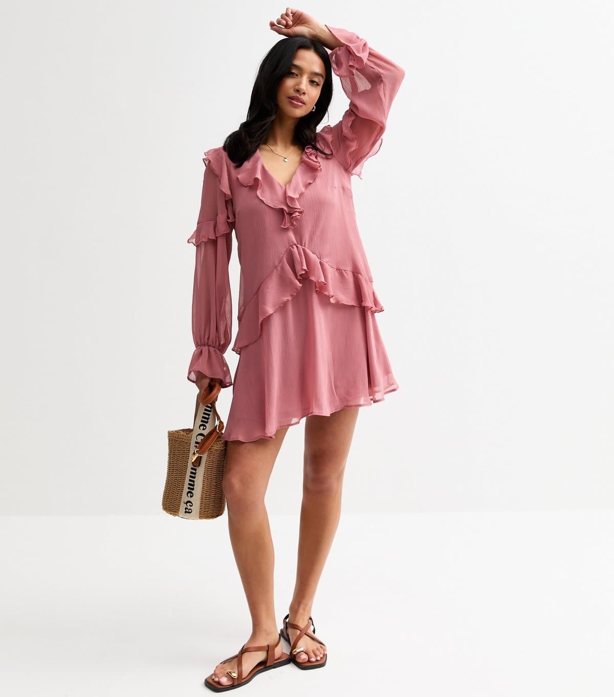 New Look Women's Petite Pink Ruffle Trimmed Mini Dress New Look