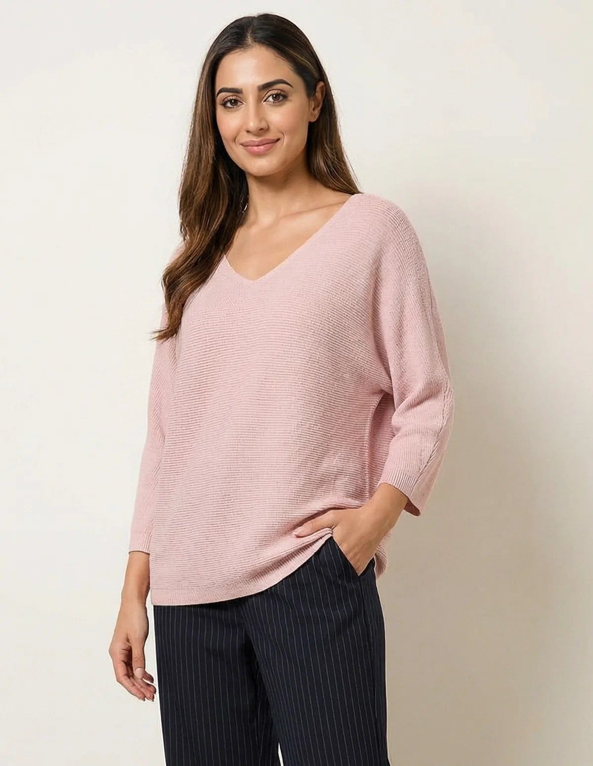 Blue Vanilla Metallic V Neck Knitted Ripple Jumper - 1