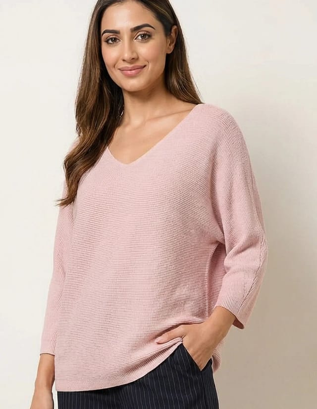 Blue Vanilla Metallic V Neck Knitted Ripple Jumper - 3