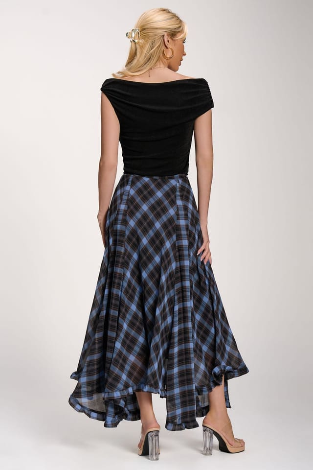 Jolie Moi Jolie Moi Women's Checked Chiffon Hem Maxi Skirt - 2