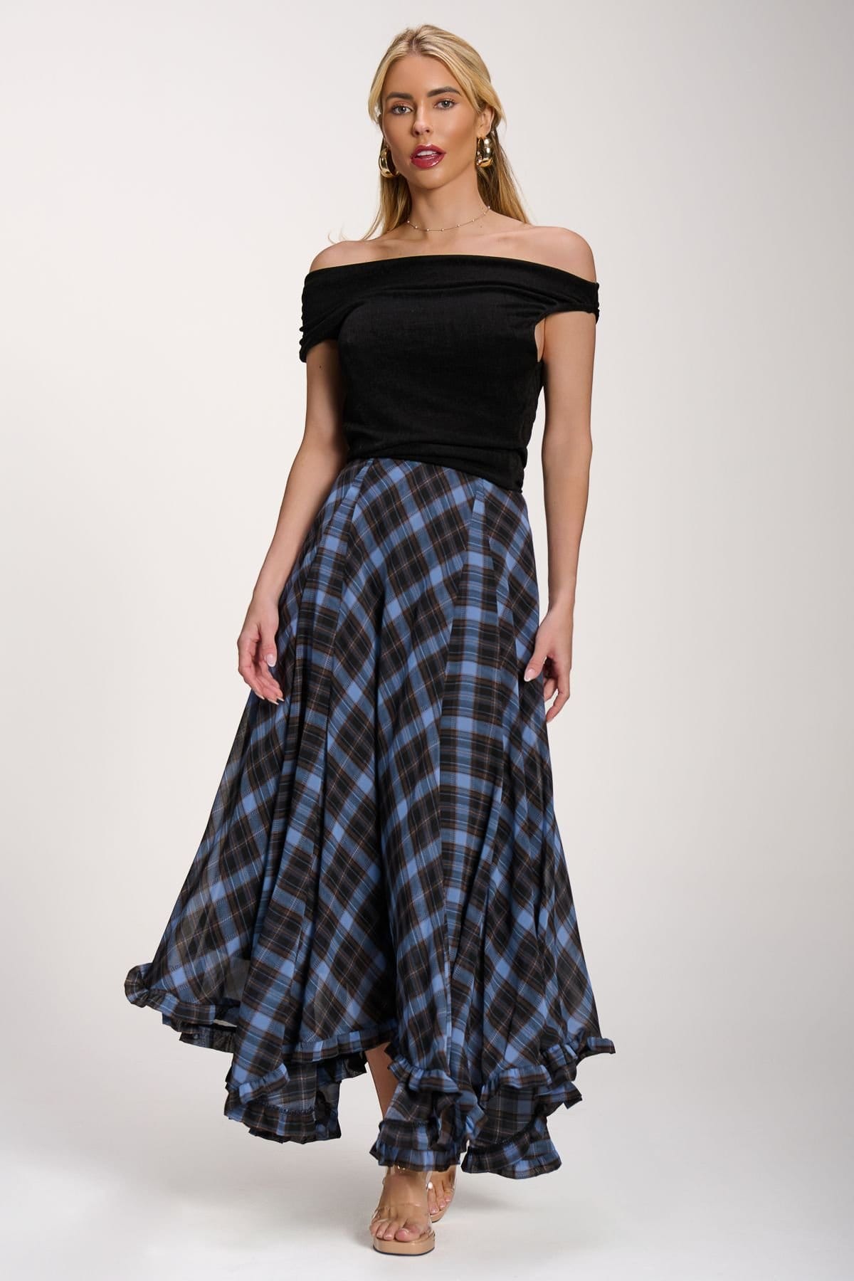 Jolie Moi Jolie Moi Women's Checked Chiffon Hem Maxi Skirt - 4